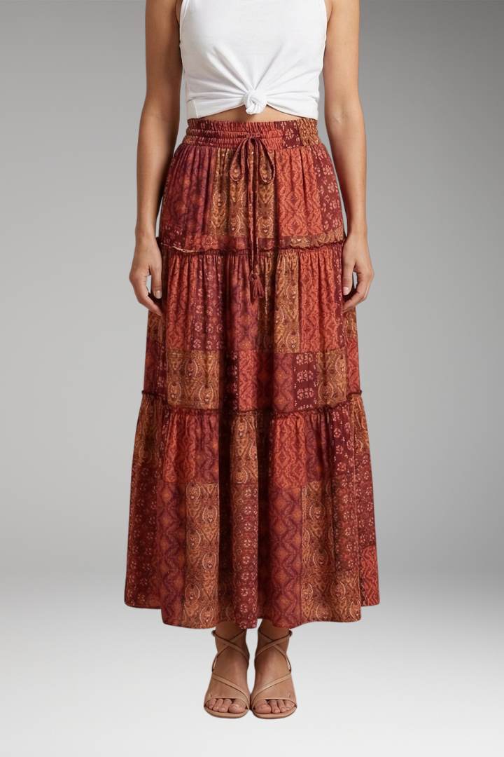 Women’s Skirt with High Waist and Tiered Layers