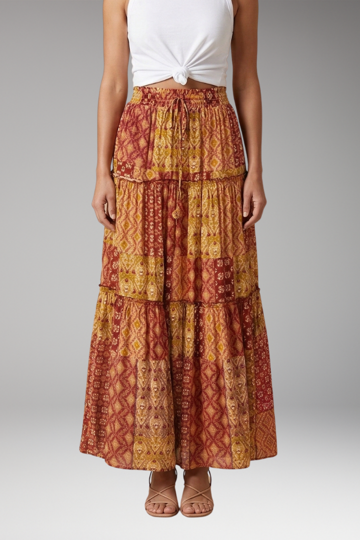 Women’s Skirt with High Waist and Tiered Layers