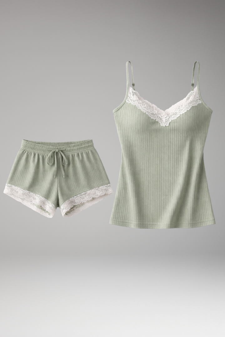 Women’s Sleepwear Set with Lace Trim and Adjustable Straps