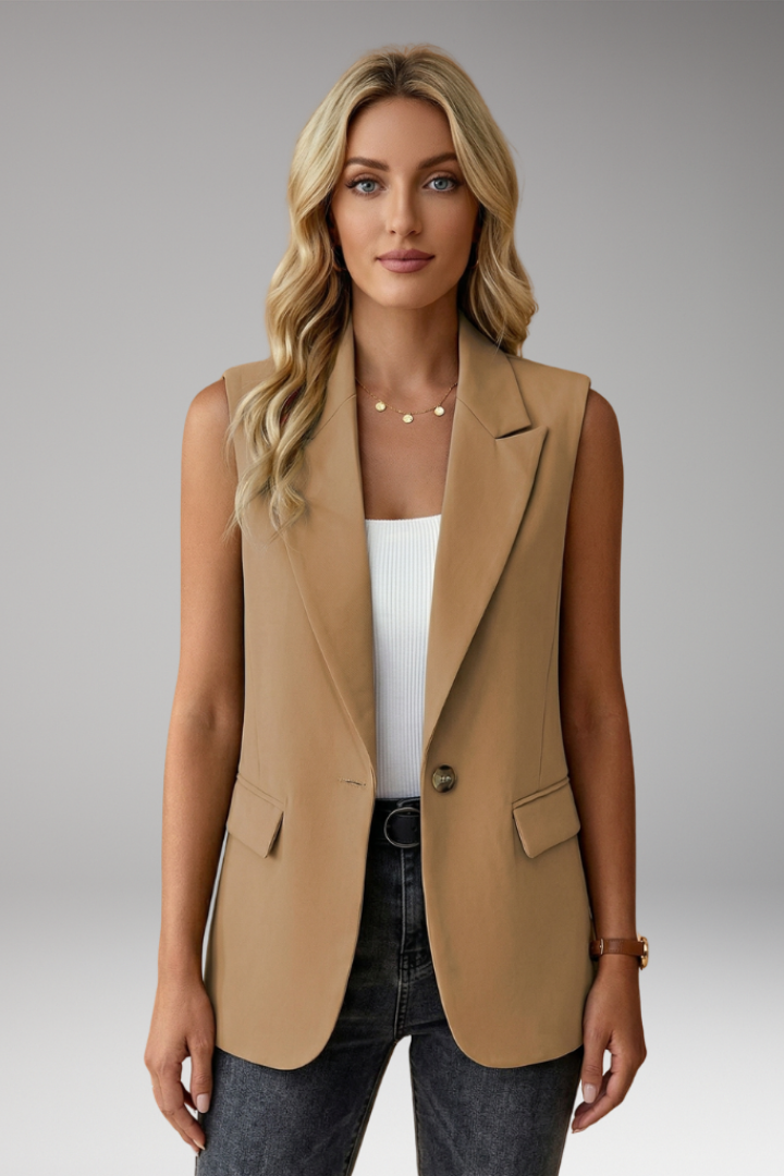 Women's Sleeveless Blazer Vest with Lapel Collar