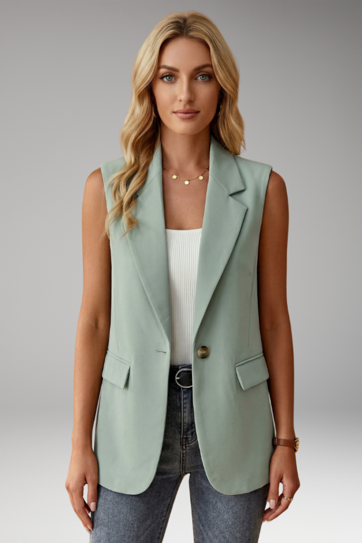 Women's Sleeveless Blazer Vest with Lapel Collar
