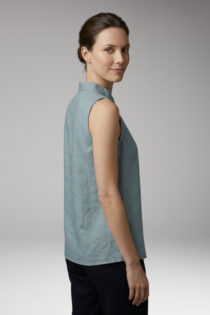 Women’s Sleeveless Blouse with High Collar and V-Notch