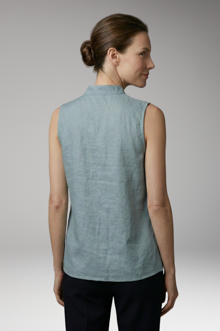 Women’s Sleeveless Blouse with High Collar and V-Notch