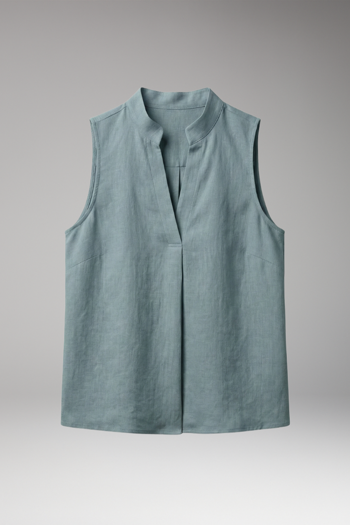Women’s Sleeveless Blouse with High Collar and V-Notch