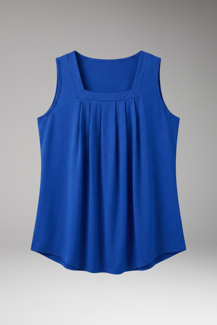 Women’s Sleeveless Blouse with Square Neck and Pleated Front