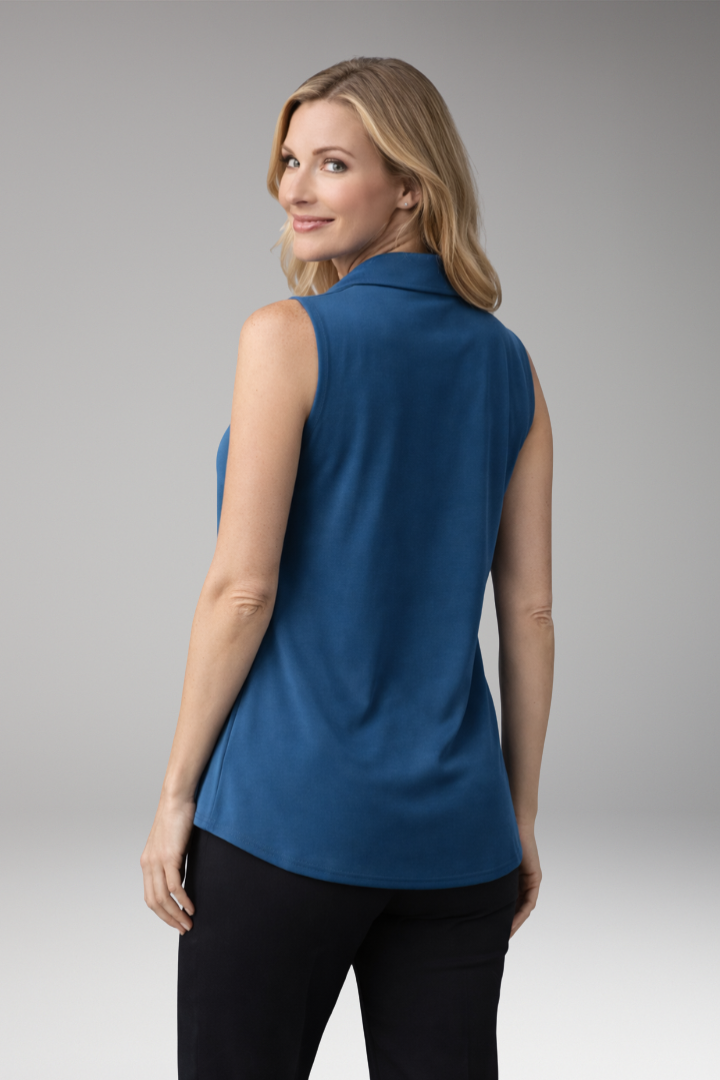 Women’s Sleeveless Blouse with V-Neckline and Collar Detail