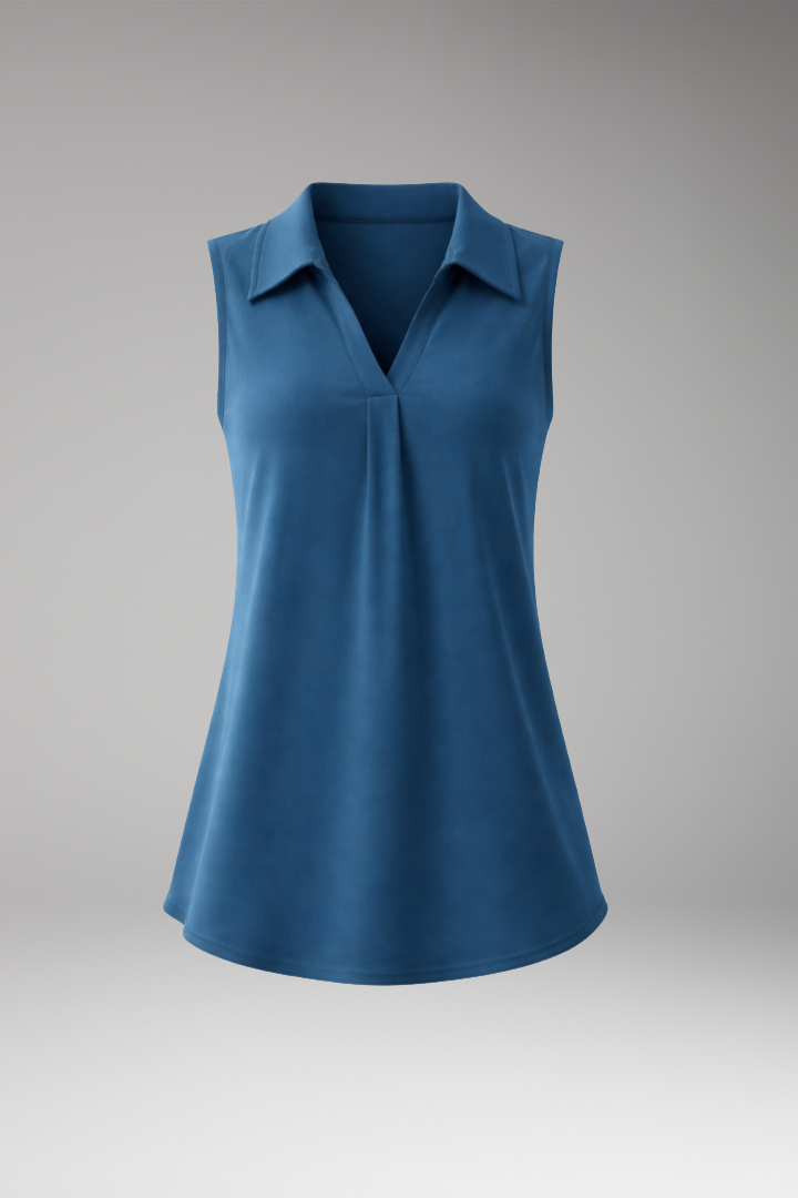 Women’s Sleeveless Blouse with V-Neckline and Collar Detail