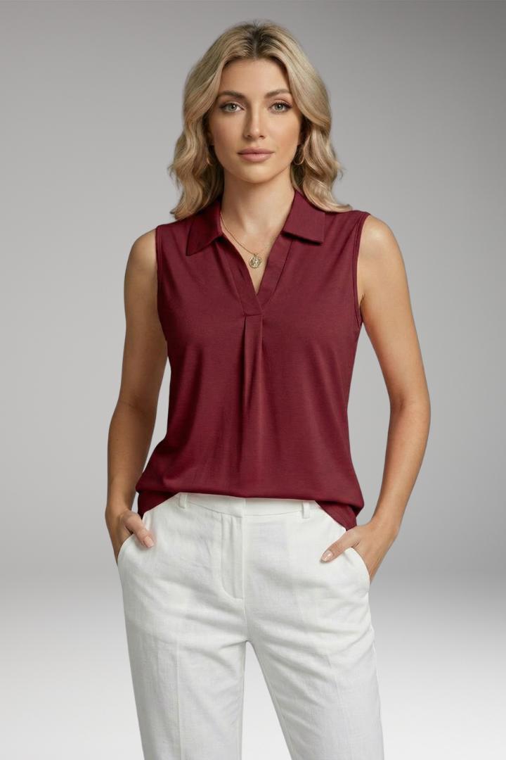 Women's Sleeveless Blouse with V-neck Collar and Relaxed Fit