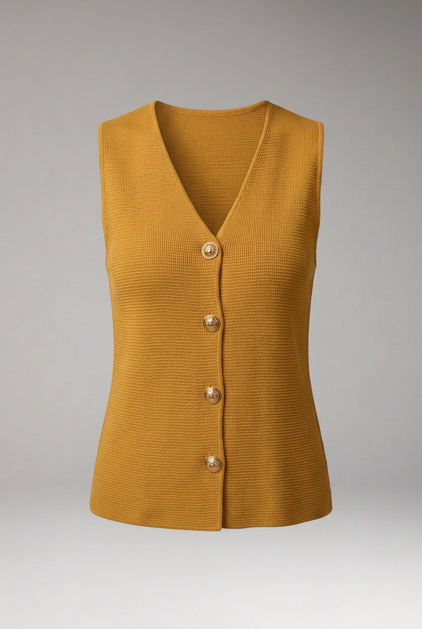 Women's Sleeveless Blouse with V Neck and Button Front