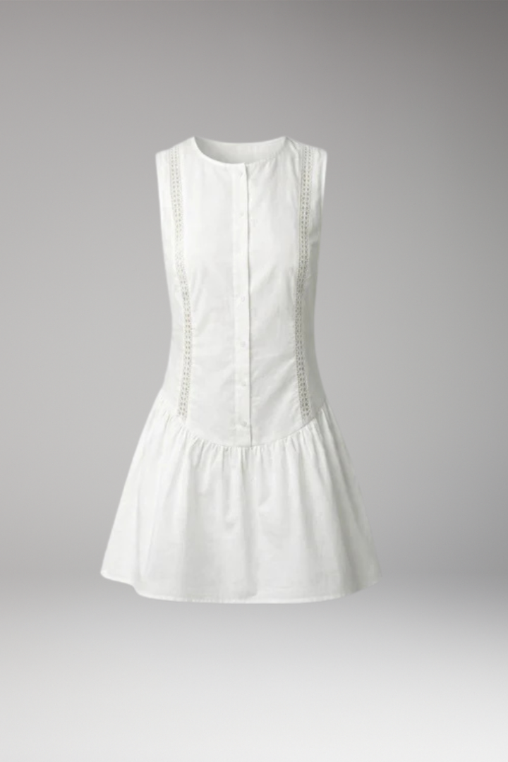 Women's Sleeveless Dress with Button Front and Lace Detail