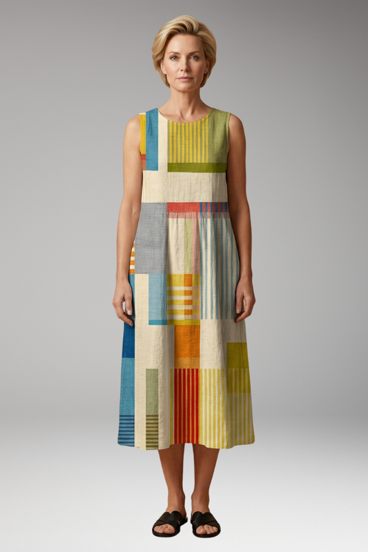 Women's Sleeveless Dress with Linen Blend and Loose Fit
