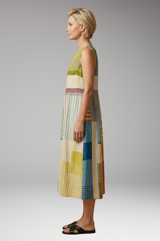 Women's Sleeveless Dress with Linen Blend and Loose Fit