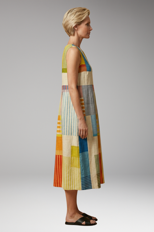 Women's Sleeveless Dress with Linen Blend and Loose Fit