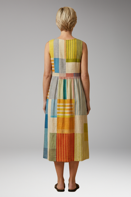 Women's Sleeveless Dress with Linen Blend and Loose Fit