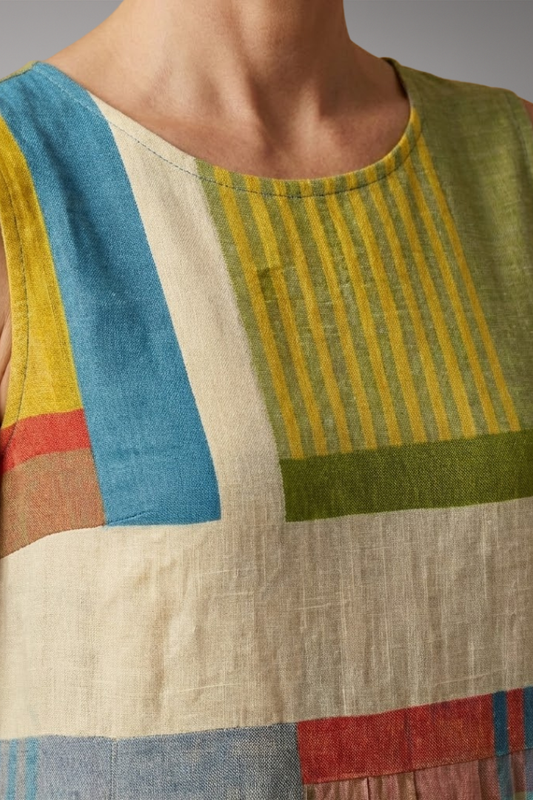 Women's Sleeveless Dress with Linen Blend and Loose Fit
