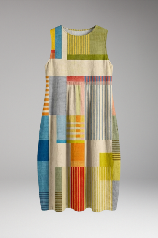 Women's Sleeveless Dress with Linen Blend and Loose Fit