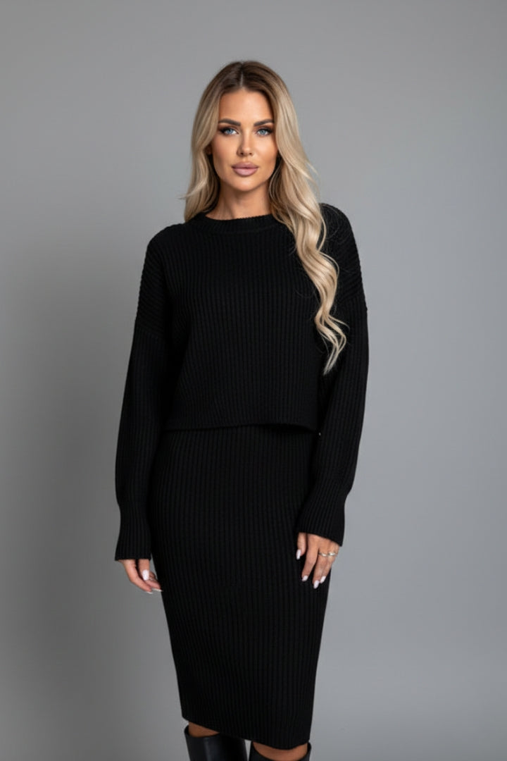 Women's Sleeveless Dress with Matching Jumper and Round Neckline
