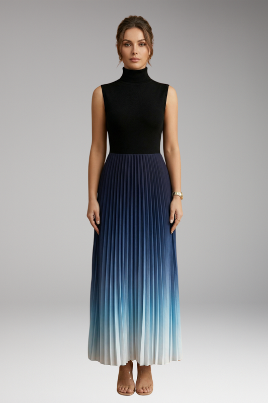 Women's Sleeveless Evening Dress with Pleated Skirt