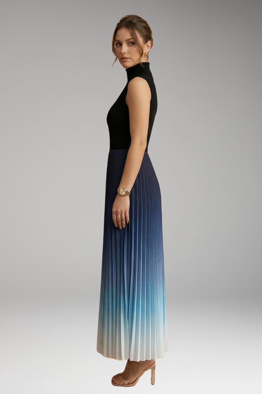 Women's Sleeveless Evening Dress with Pleated Skirt