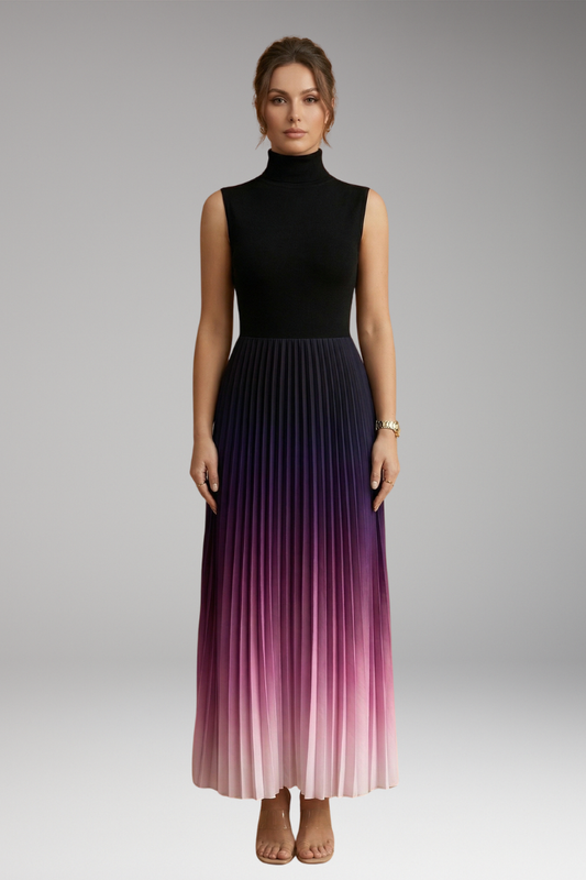 Women's Sleeveless Evening Dress with Pleated Skirt