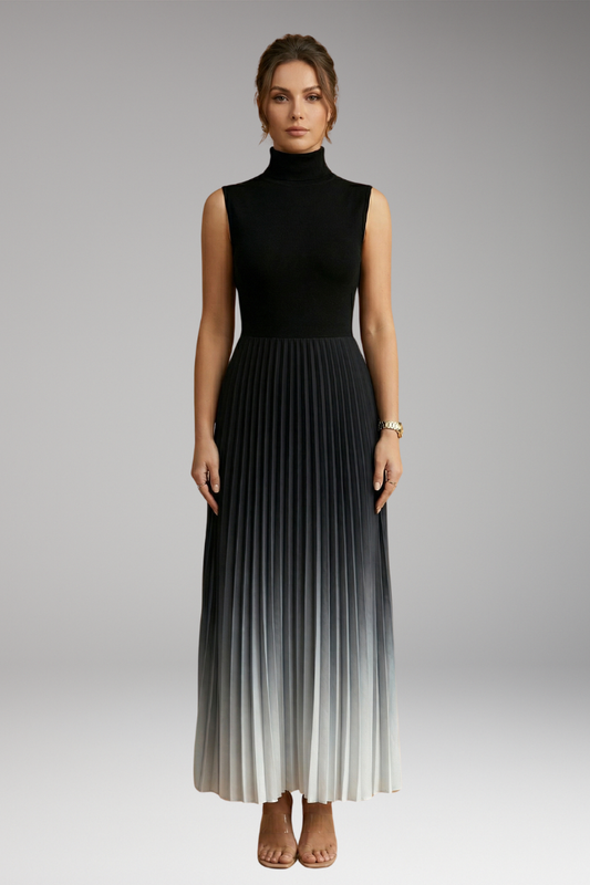 Women's Sleeveless Evening Dress with Pleated Skirt