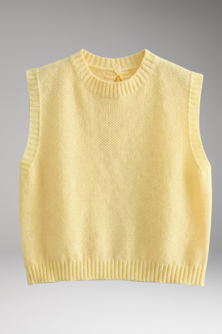 Women’s Sleeveless Knit Top with Crew Neck and Ribbed Edges