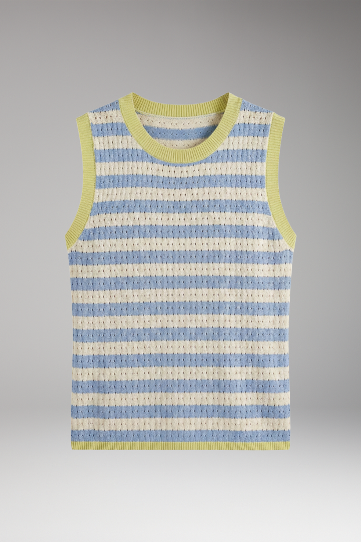 Women’s Sleeveless Knit Top with Crew Neck and Stripes