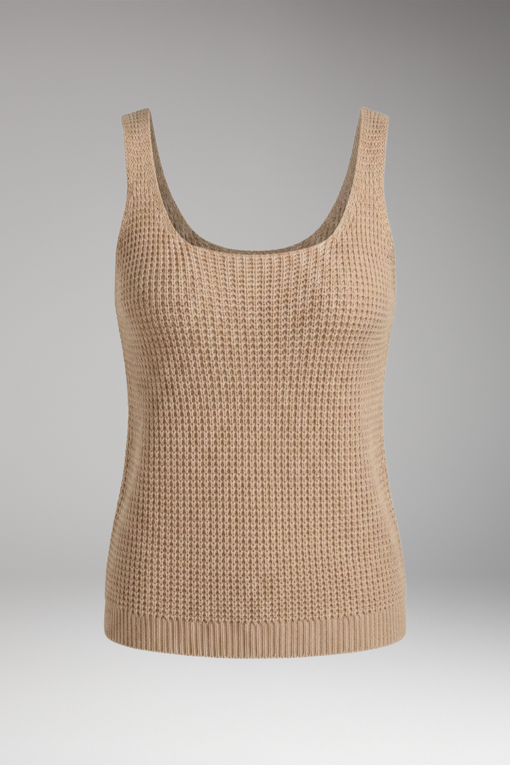 Women’s Sleeveless Knit Top with Square Neck and Textured Pattern