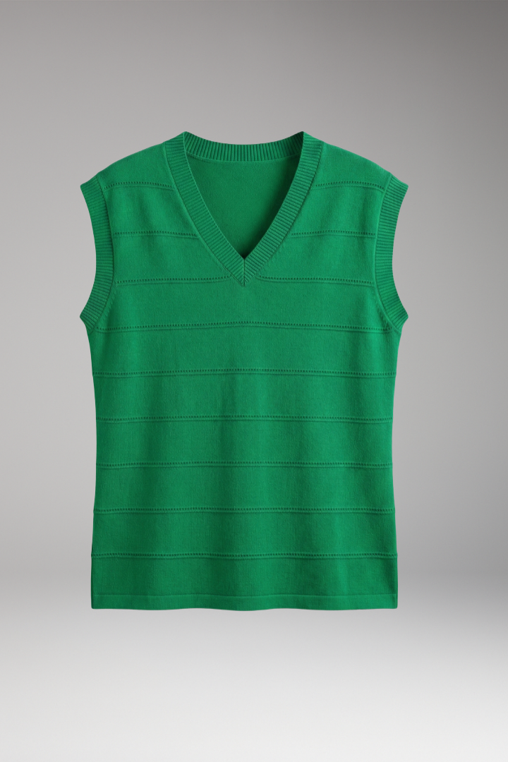 Women’s Sleeveless Knit Top with V-neck and Textured Design