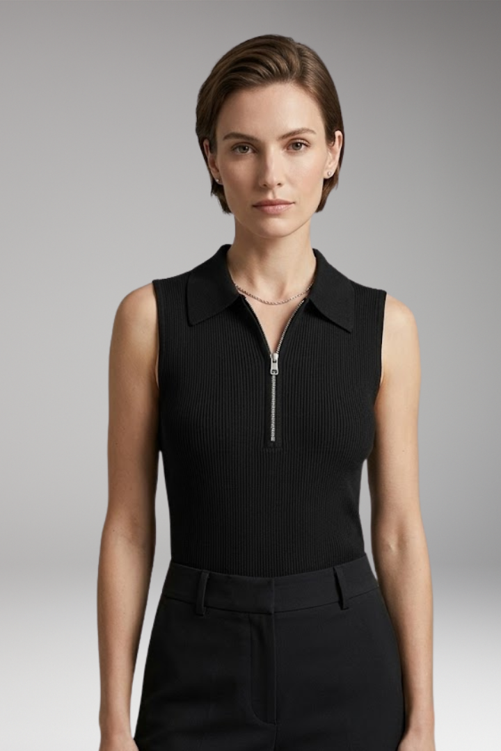 Women’s Sleeveless Polo Shirt with Zipper and Collar