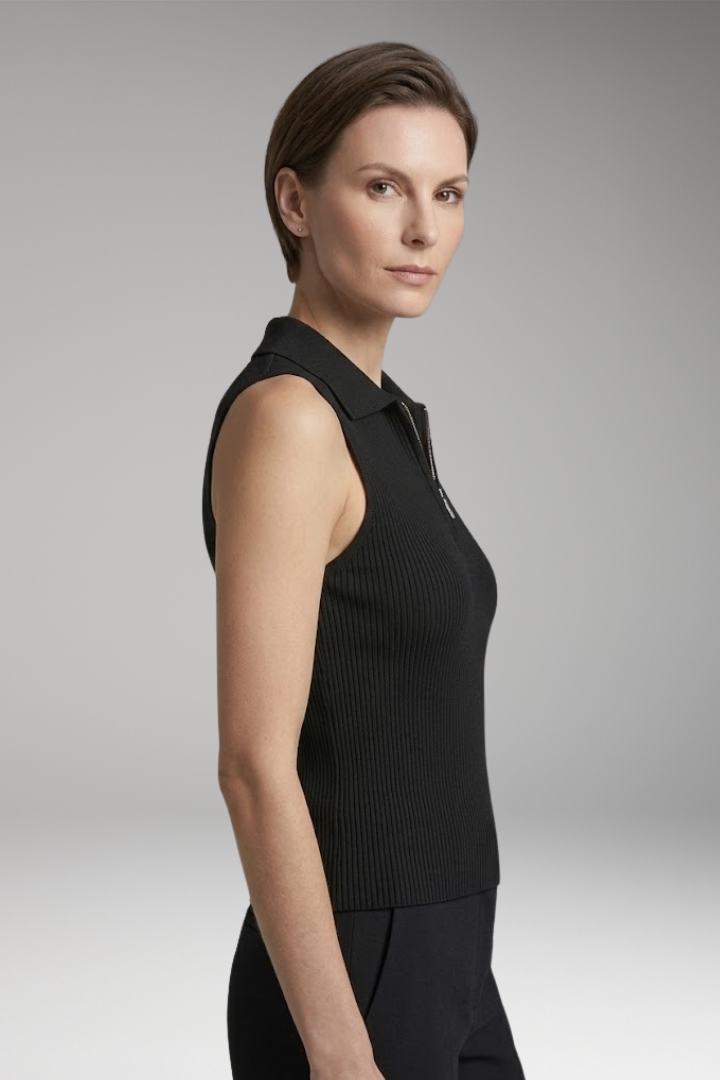Women’s Sleeveless Polo Shirt with Zipper and Collar