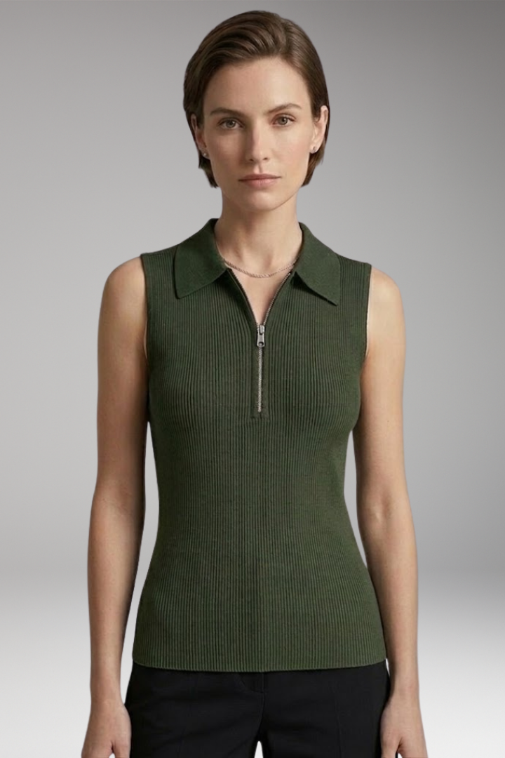 Women’s Sleeveless Polo Shirt with Zipper and Collar