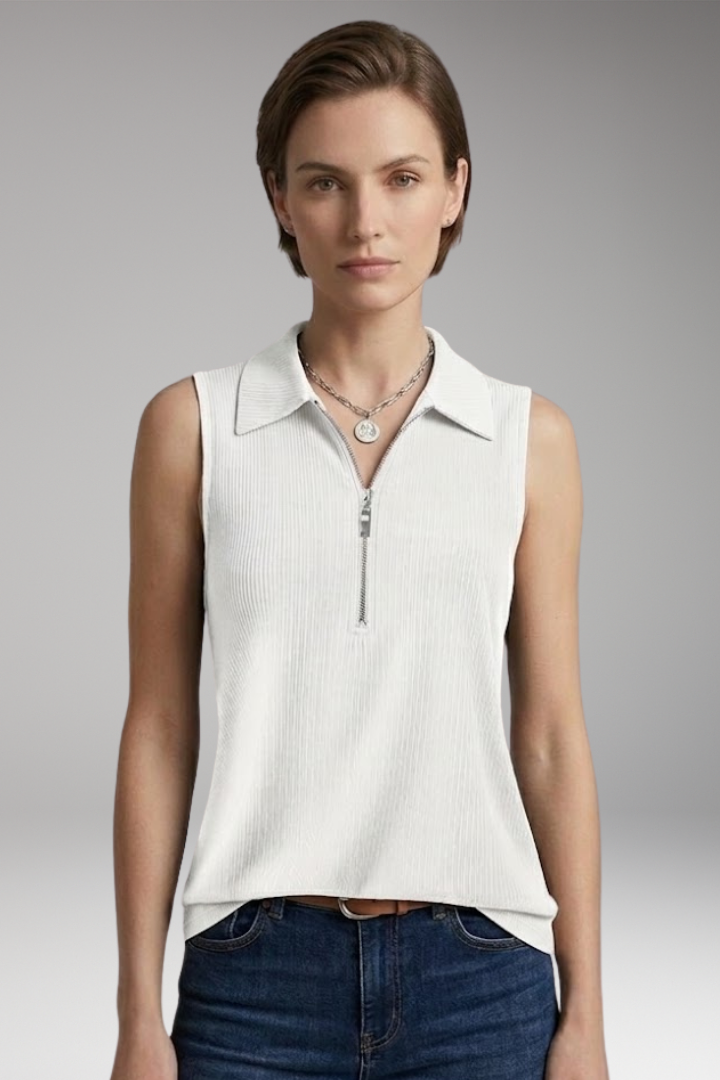Women’s Sleeveless Polo Shirt with Zipper and Collar