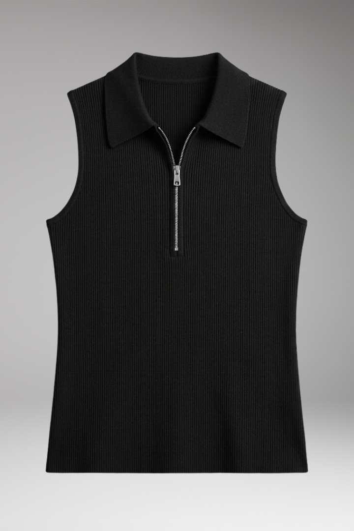 Women’s Sleeveless Polo Shirt with Zipper and Collar