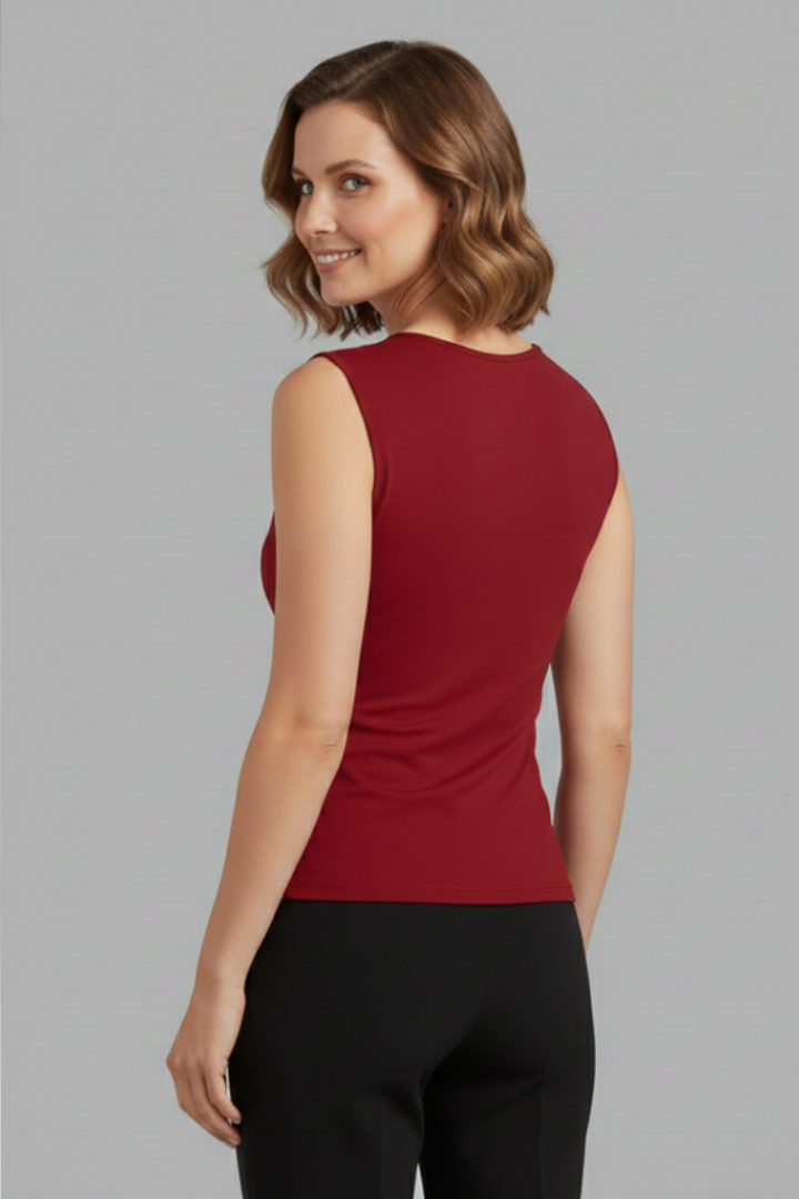 Women’s Sleeveless Top with Asymmetrical Neck and Draped Surface