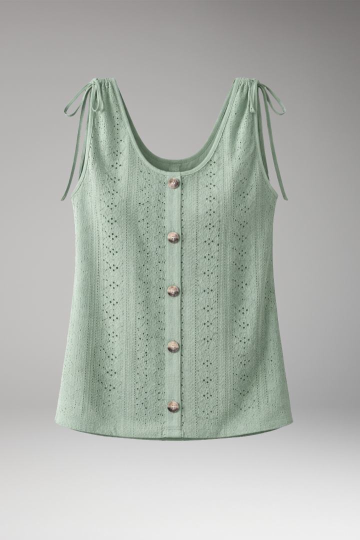 Women’s Sleeveless Top with Button-Front and Tie Straps