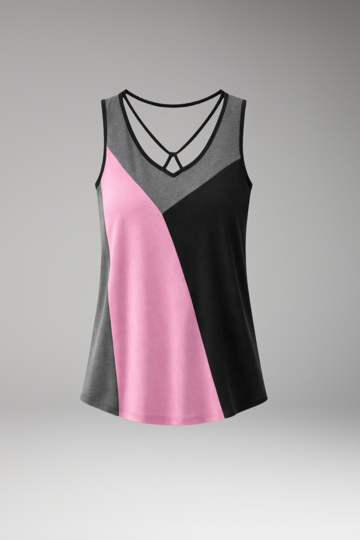 Women’s Sleeveless Top with Colourblock Design and Crisscross Straps