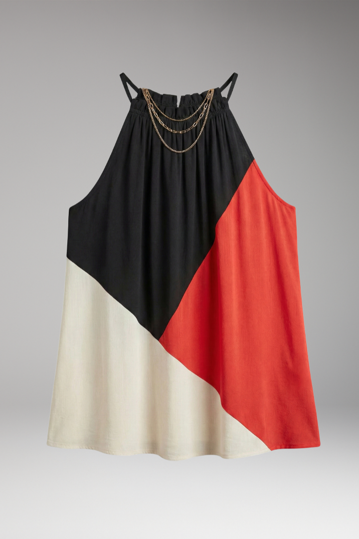 Women’s Sleeveless Top with Halter Neck and Colour-Block