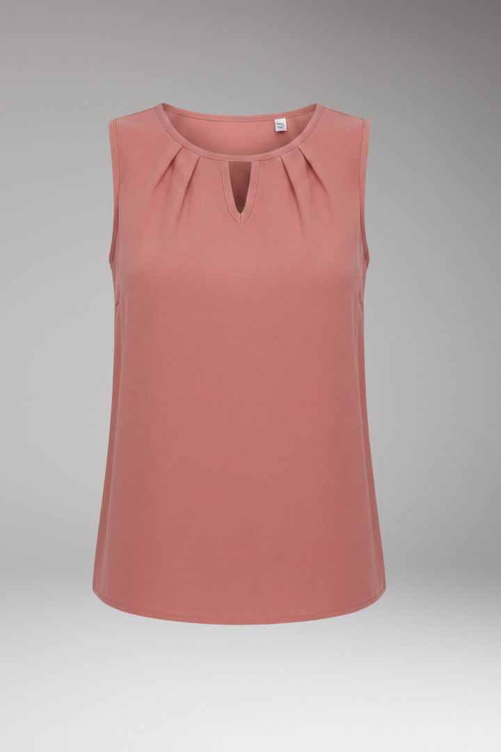 Women's Sleeveless Top with Keyhole Neckline and Pleated Design