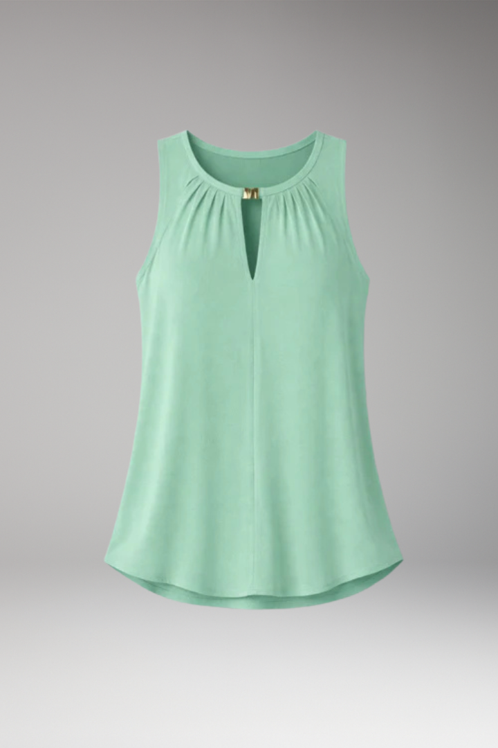 Women's Sleeveless Top with Keyhole Neckline and Pleated Design