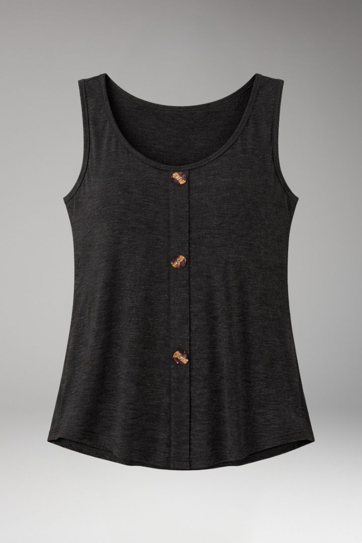 Women’s Sleeveless Top with Round Neck and Button Front