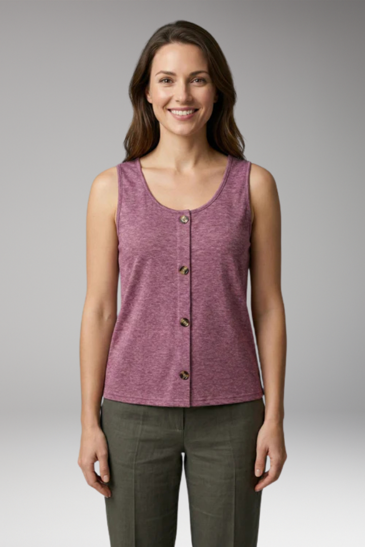 Women's Sleeveless Top with Round Neckline and Button Details