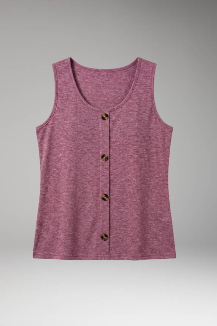 Women's Sleeveless Top with Round Neckline and Button Details