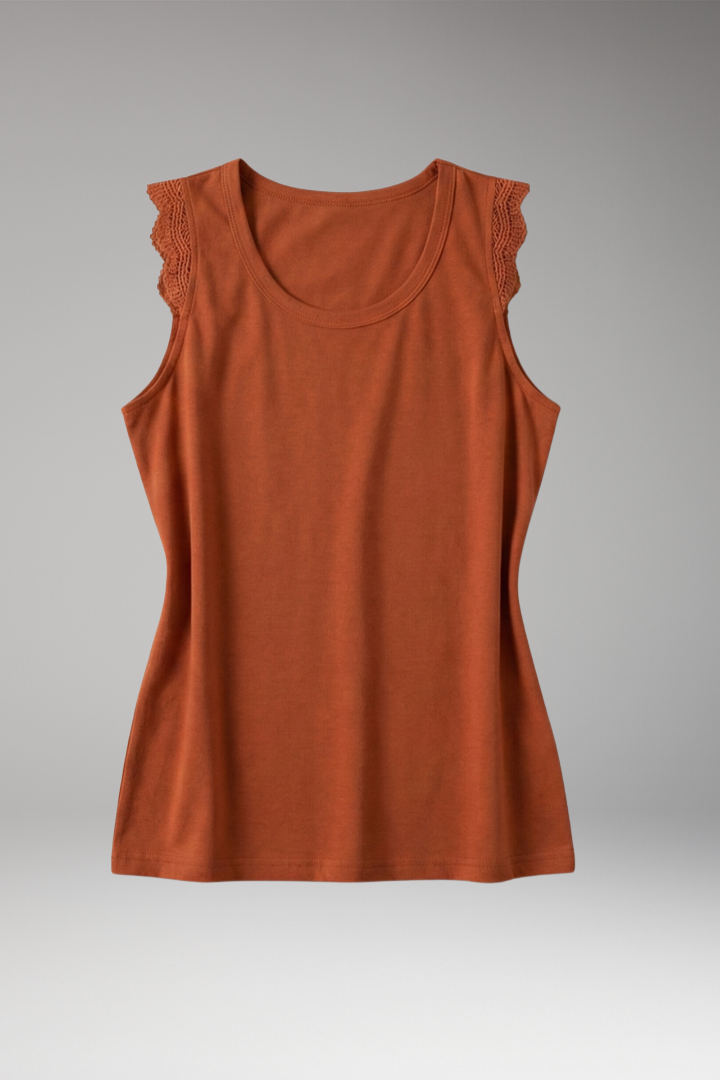 Women's Sleeveless Top with Round Neckline and Ruffle Trim
