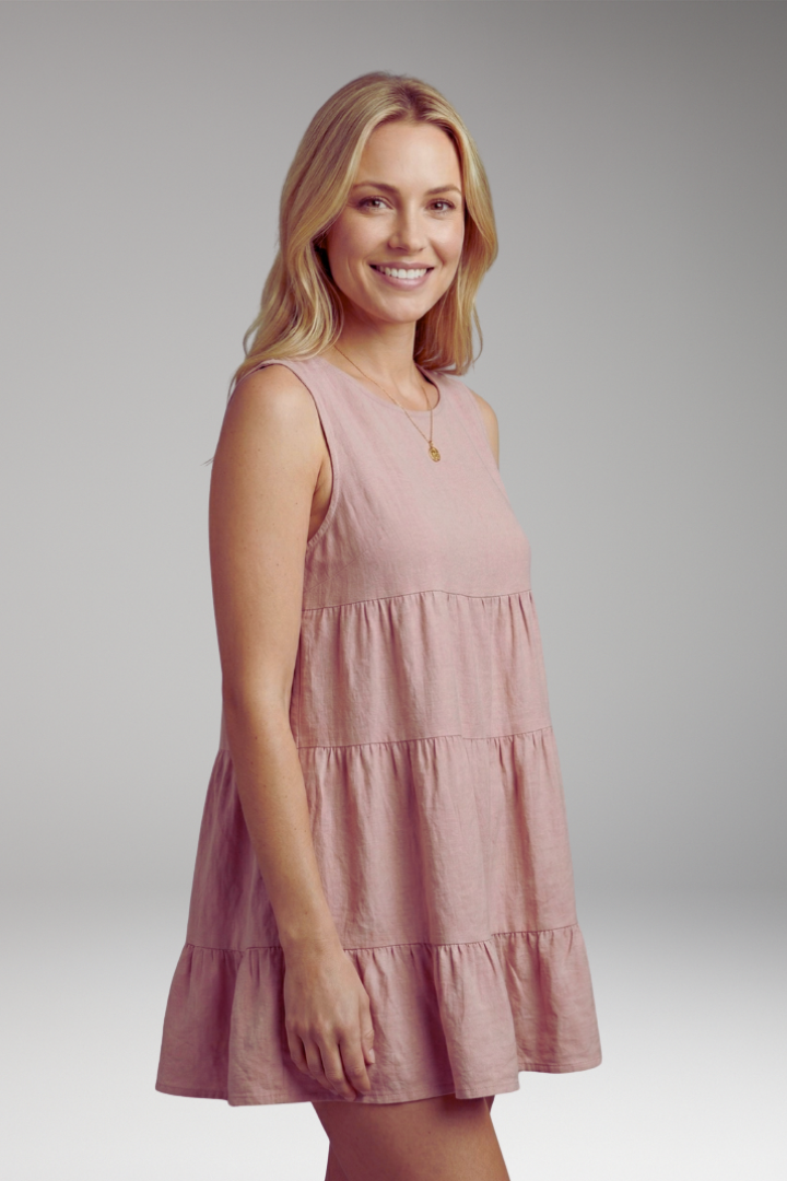 Women's Sleeveless Top with Round Neckline and Voluminous Ruffles
