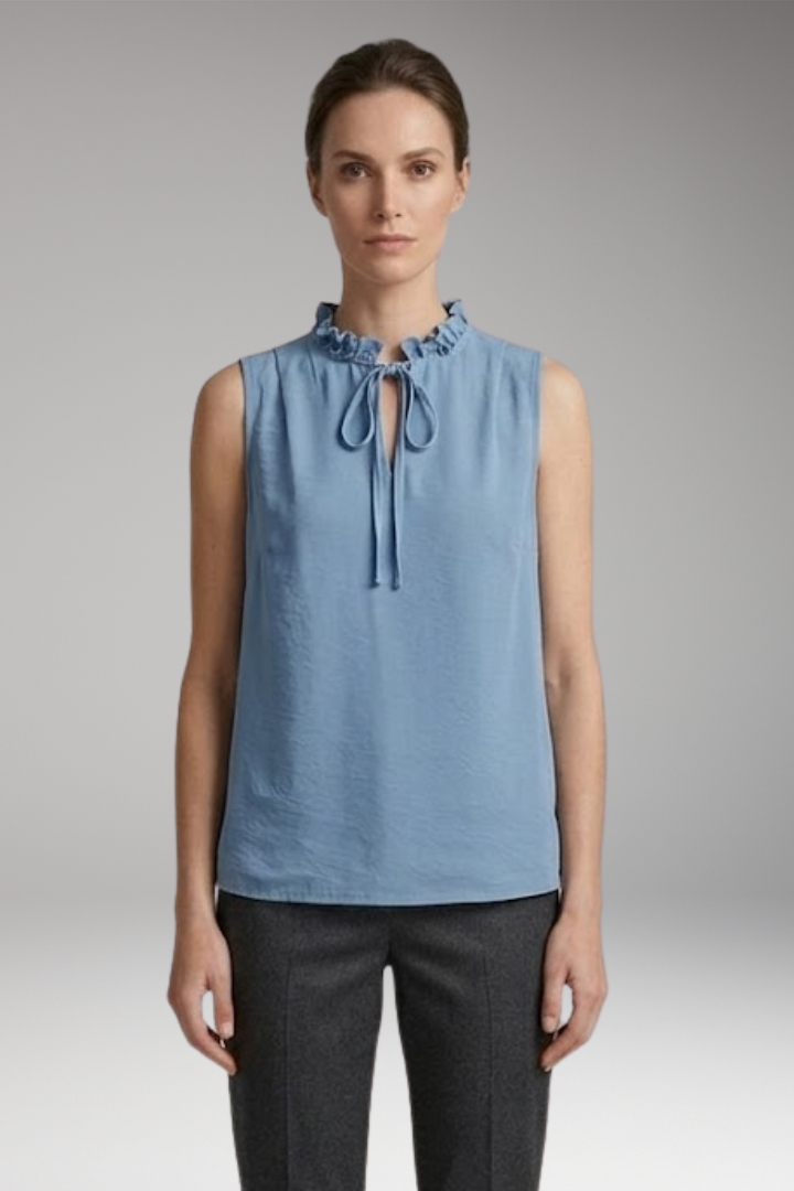 Women’s Sleeveless Top with Ruffle and Tie Detail