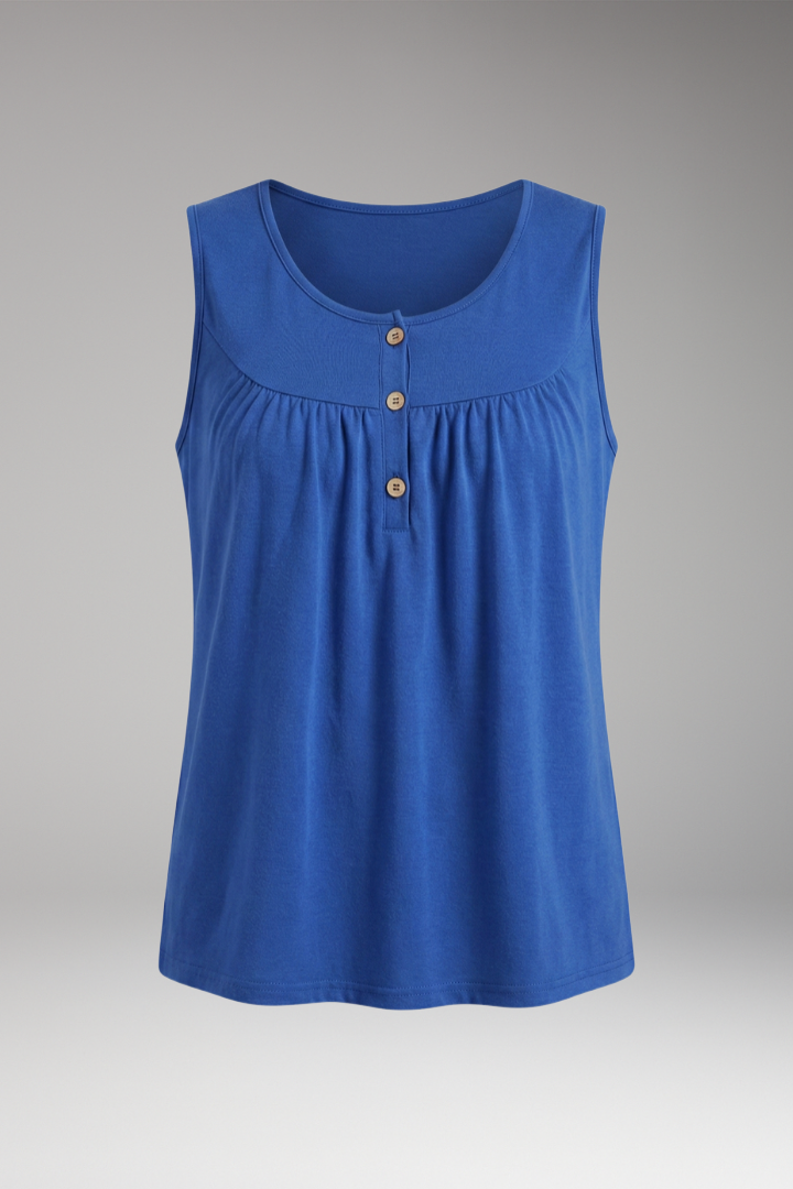 Women’s Sleeveless Top with Scoop Neck and Button-Front