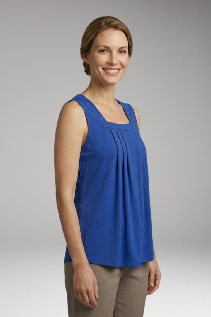 Women's Sleeveless Top with Square Neck and Pleated Front