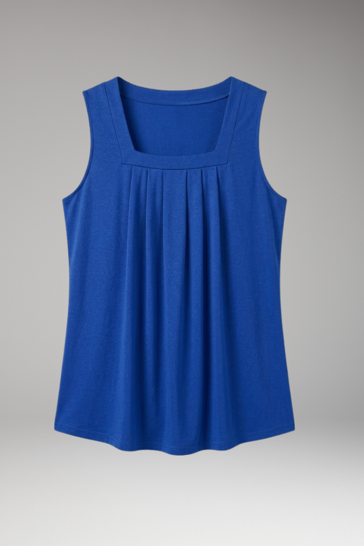 Women's Sleeveless Top with Square Neck and Pleated Front