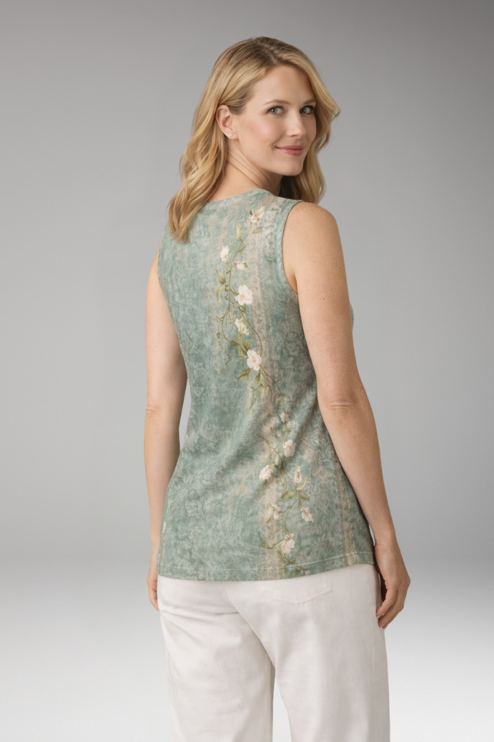 Women’s Sleeveless Top with V-Neck and Button Front